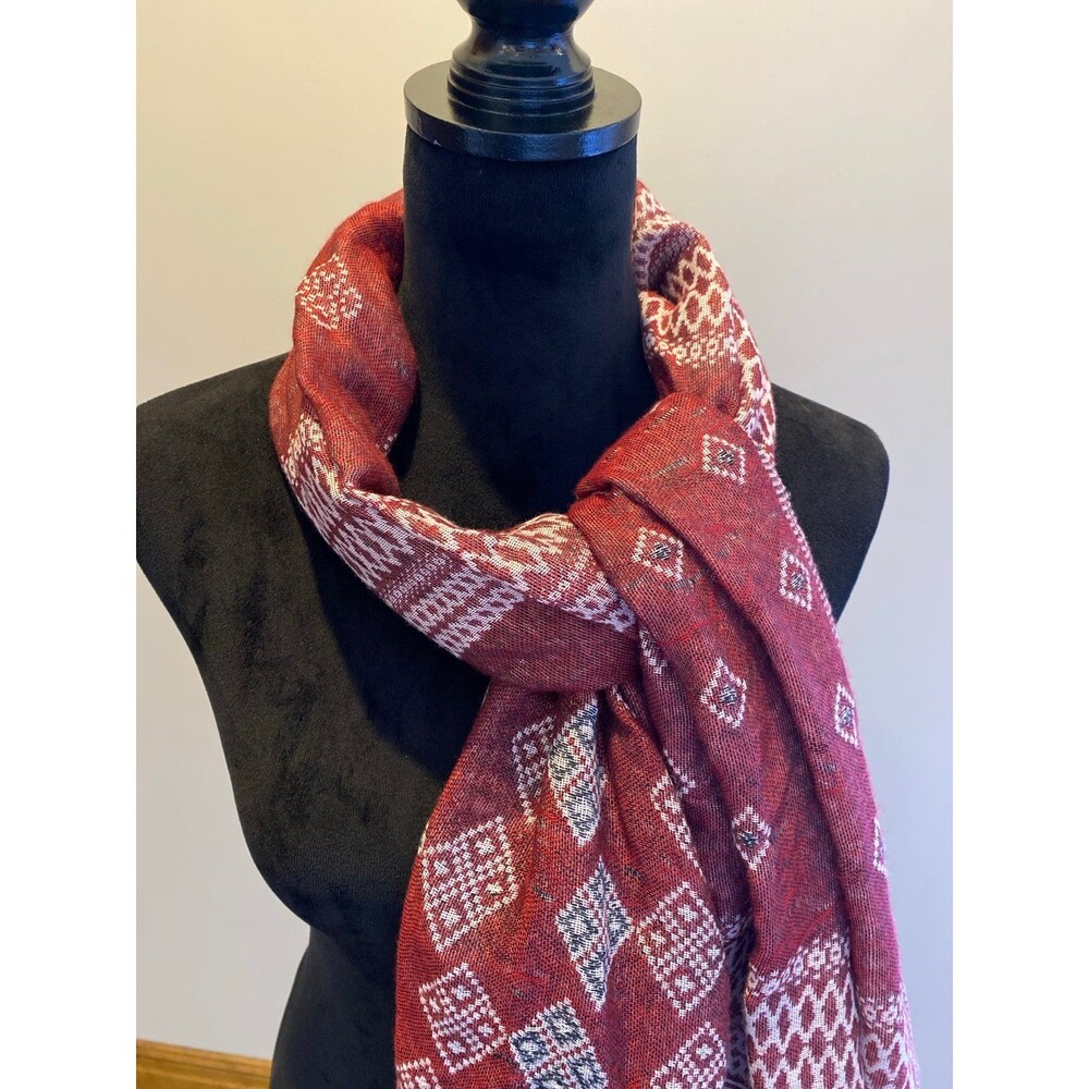 West Loop Scarf‎ Shawl Wrap Coverup Lightweight Distressed Aztec Fringed  Rust